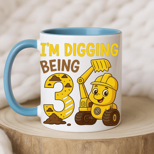 3rd Birthday Boy PNG Clipart–I’m Digging Being 3 Construction Excavator Truck Digital Art for Kids Birthday T-Shirts, Mugs, Sublimation, DTF