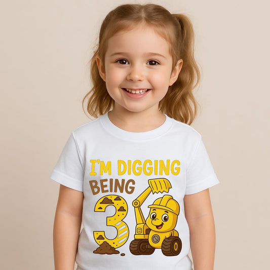 3rd Birthday Boy PNG Clipart–I’m Digging Being 3 Construction Excavator Truck Digital Art for Kids Birthday T-Shirts, Mugs, Sublimation, DTF