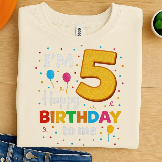 5th Birthday PNG Clipart – I’m 5 Happy Birthday to Me Gold Number 5 with Balloons Confetti Digital Art for T-Shirts, Mugs, DTF