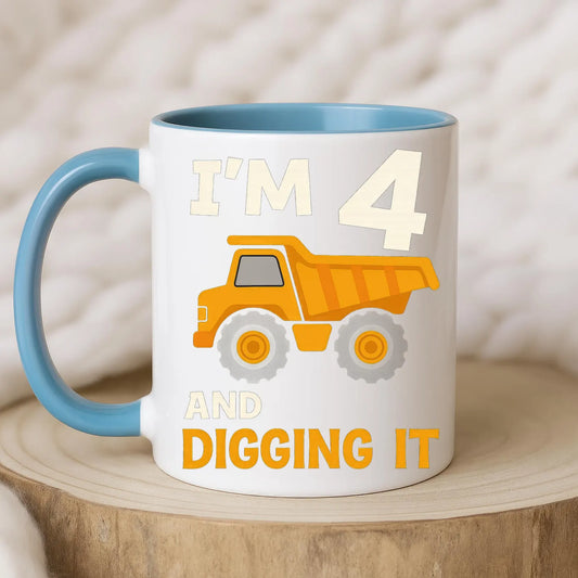 4th Birthday Boy PNG Clipart – I’m 4 and Digging It Construction Truck Theme Digital Art for Kids Birthday T-Shirts, Mugs, Sublimation, DTF