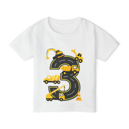 3rd Birthday Boy Toddler T-Shirt – Construction Truck Number Three Party Shirt Kids Birthday Gift